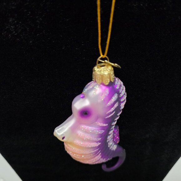 Kurt Adler Seahorse Glass Ornament Purple Glitter Accents & String Hanger 4" - Picture 6 of 8